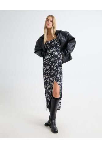 Vestido Maxi Estampado  Para Mujer Negro Seven Seven Seven Seven