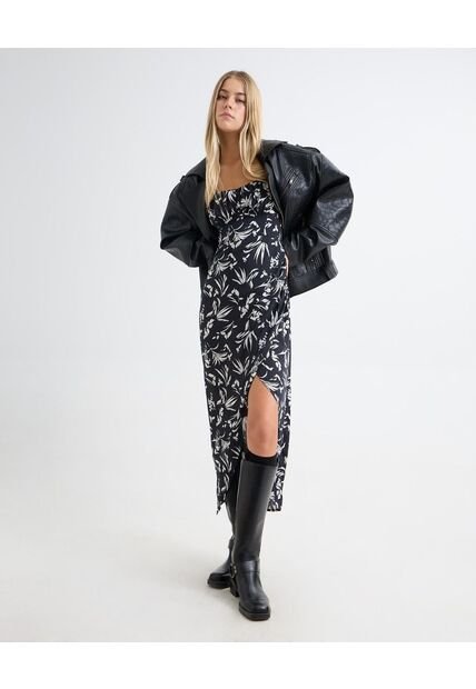 Vestido Maxi Estampado  Para Mujer Negro Seven Seven