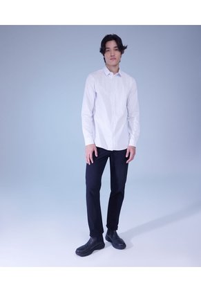 Camisa Manga Gales Y Textura De Espina   Para Hombre Blanco Seven Seven
