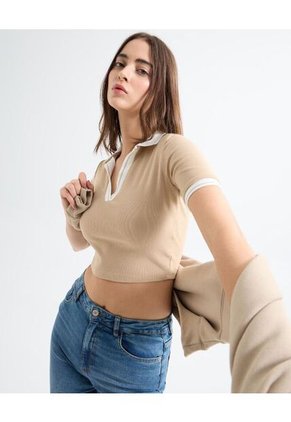 Camiseta Para Mujer Manga Corta Color Beige Marca Seven Seven #28096154