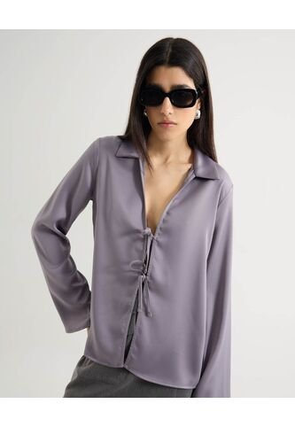 Blusa Satinada  Para Mujer Gris Seven Seven Seven Seven