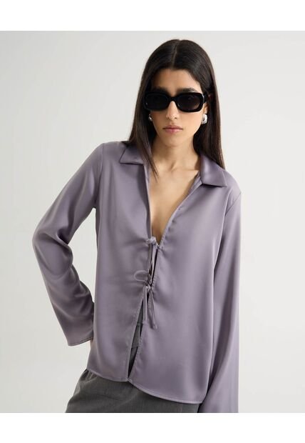Blusa Satinada  Para Mujer Gris Seven Seven