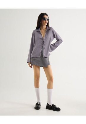 Blusa Satinada  Para Mujer Gris Seven Seven