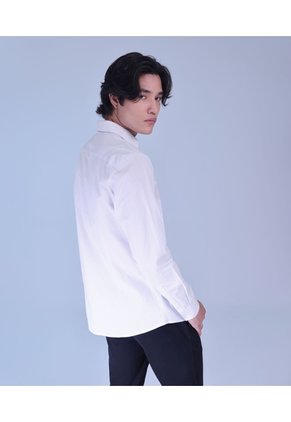 Camisa Manga Gales Y Textura De Espina   Para Hombre Blanco Seven Seven