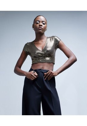 Crop Top Para Mujer Manga Corta Color Amarillo Marca Seven Seven #28095611