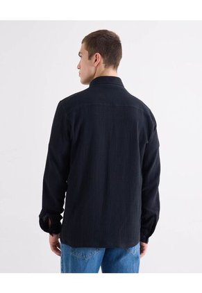 Camisa  Para Hombre Manga Larga Sin Bolsillo Cuello C Color Negro Marca Seven Seven #45018220