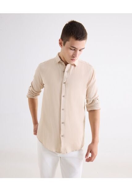 Camisa  Para Hombre Manga Larga Sin Bolsillo Cuello C Color Beige Marca Seven Seven #45017659