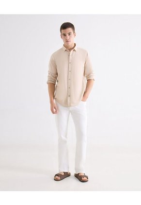 Camisa  Para Hombre Manga Larga Sin Bolsillo Cuello C Color Beige Marca Seven Seven #45017659