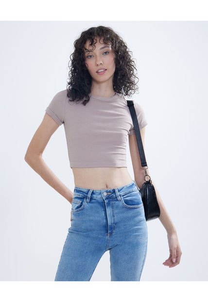 Camiseta Para Mujer Manga Corta Color Beige Marca Seven Seven #28095779