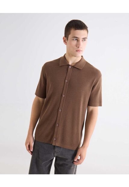 Camisa  Para Hombre Manga Corta Sin Bolsillo Cuello C Color Café Marca Seven Seven #45012238