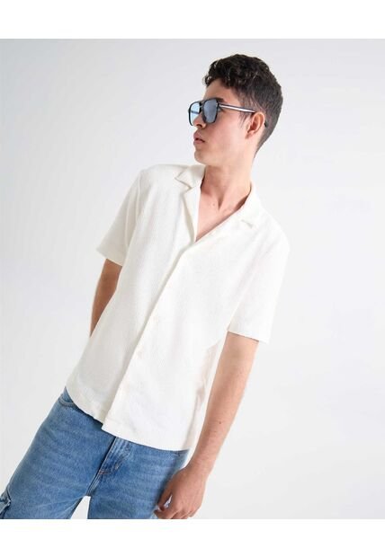 Camisa Resort Texturizada  Para Hombre Marfil Seven Seven