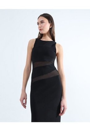 Vestido Largo Con Mesh  Para Mujer Negro Seven Seven