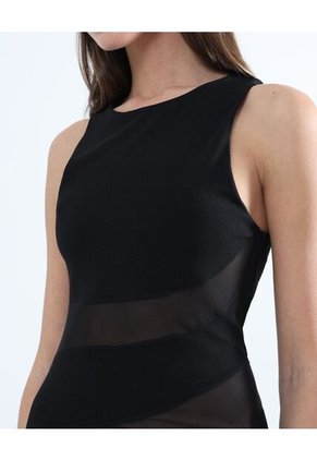 Vestido Largo Con Mesh  Para Mujer Negro Seven Seven