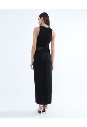 Vestido Largo Con Mesh  Para Mujer Negro Seven Seven