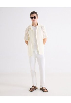 Camisa Para Hombre Manga Corta Sin Bolsillo Cuello C Color Marfil Marca Seven Seven #45017653