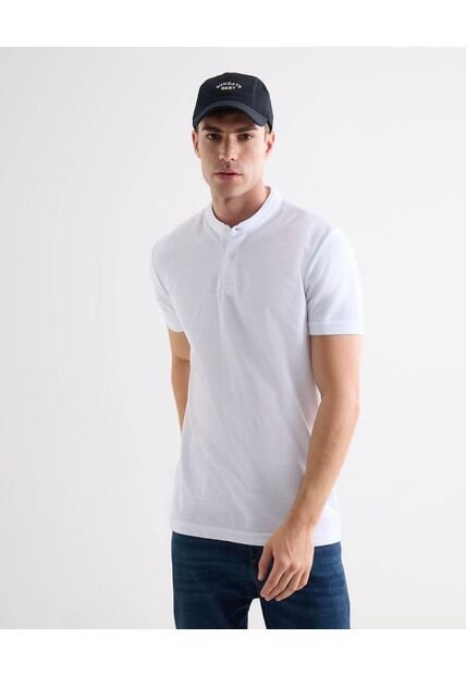 Polo Texturizada Con Cuello Mao  Para Hombre Blanco Seven Seven