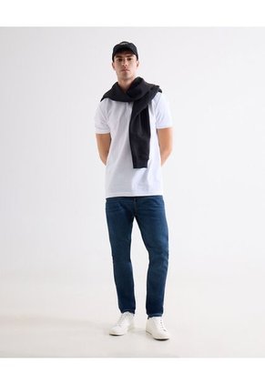 Polo Texturizada Con Cuello Mao  Para Hombre Blanco Seven Seven