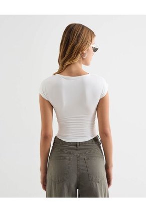 Camiseta Nudo Lateral Manga Corta  Para Mujer Marfil Seven Seven