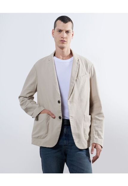 Blazer Desestructurado En Efecto Lino  Para Hombre Beige Seven Seven