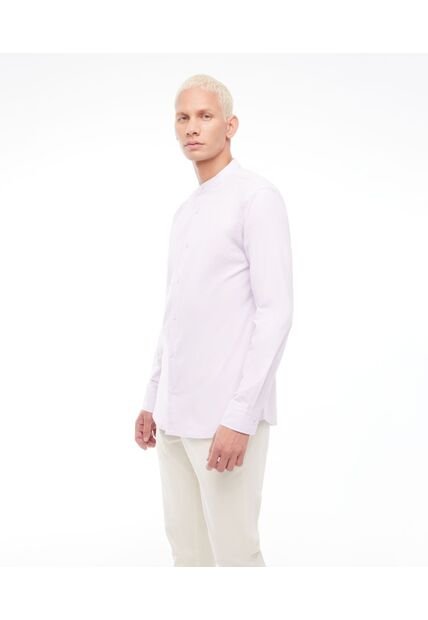 Camisa Cuello Mao Manga Larga Y De Mini Rombos   Para Hombre Lila Seven Seven