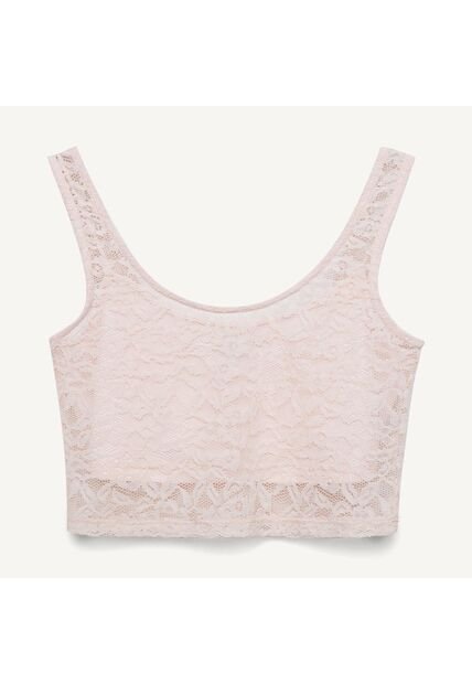 Crop Top De Encaje   Para Mujer Rosa Seven Seven