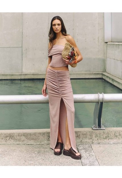Falda Maxi Efecto Drapeado  Para Mujer Beige Seven Seven