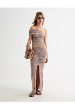 Falda Maxi Efecto Drapeado  Para Mujer Beige Seven Seven