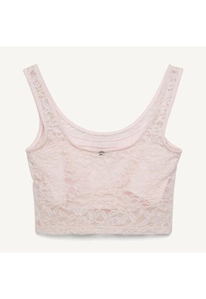 Crop Top De Encaje   Para Mujer Rosa Seven Seven