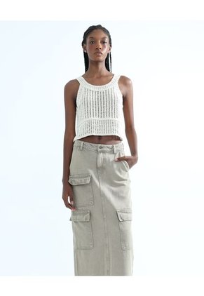 Falda Con Bolsillos Cargo  Para Mujer Camel Seven Seven