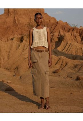 Falda Con Bolsillos Cargo  Para Mujer Camel Seven Seven
