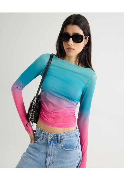 Camiseta Estampada En Mesh   Para Mujer Azul Seven Seven