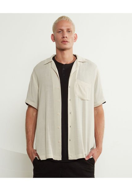 Camisa Para Hombre Manga Corta  Color Beige Marca Seven Seven #45011978