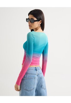 Camiseta Estampada En Mesh   Para Mujer Azul Seven Seven
