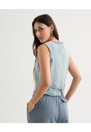 Chaleco En Denim Con Desgastes  Para Mujer Azul Seven Seven