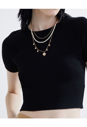 Camiseta Tipo Crop Ajustada  Para Mujer Negro Seven Seven