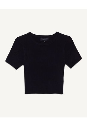 Camiseta Tipo Crop Ajustada  Para Mujer Negro Seven Seven