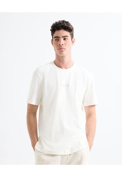 Camiseta Para Hombre Manga Corta Cuello Redondo Color Crema Marca Seven Seven #45092624