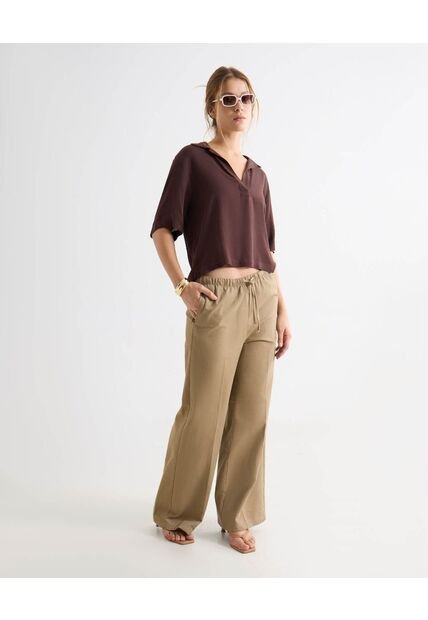 Pantalón Palazzo Con Cintura Ajustable  Para Mujer Camel Seven Seven