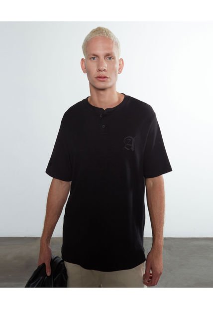 Polo Para Hombre Cuello Mao  Color Negro Marca Seven Seven #45110801