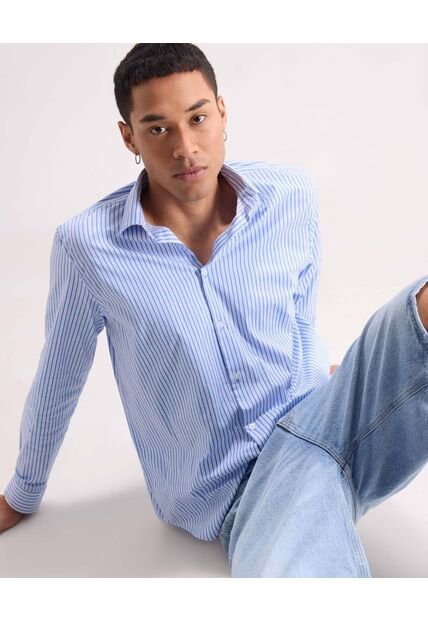 Camisa Stretch Cuello Gales  Para Hombre Azul Seven Seven