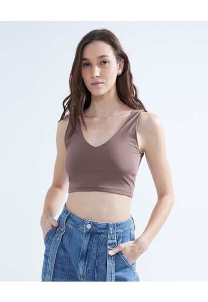 Camiseta Para Mujer Manga Sisa Color Cafe  Marca Seven Seven #28095912