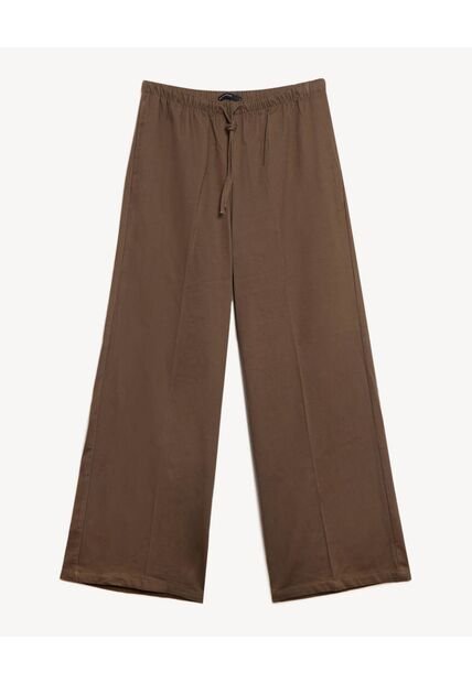 Pantalón De Silueta Amplia Con Cordón  Para Mujer Café Seven Seven
