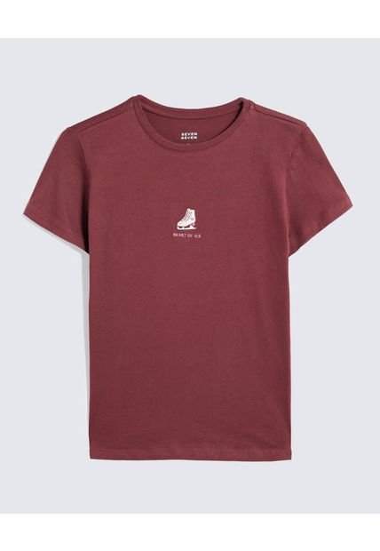 Camiseta Para Mujer Manga Corta Cuello Redondo Color Vino Marca Seven Seven #28096375