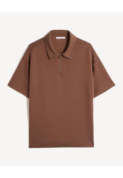 Polo Relaxed Zipper  Para Hombre Café Seven Seven