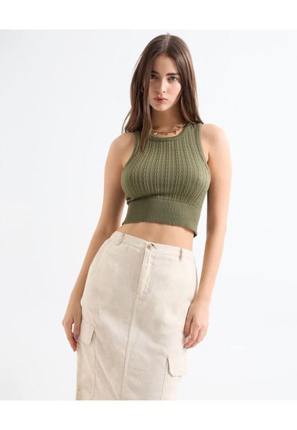 Camiseta Para Mujer Manga Sisa Color Verde Oliva Marca Seven Seven #28096121