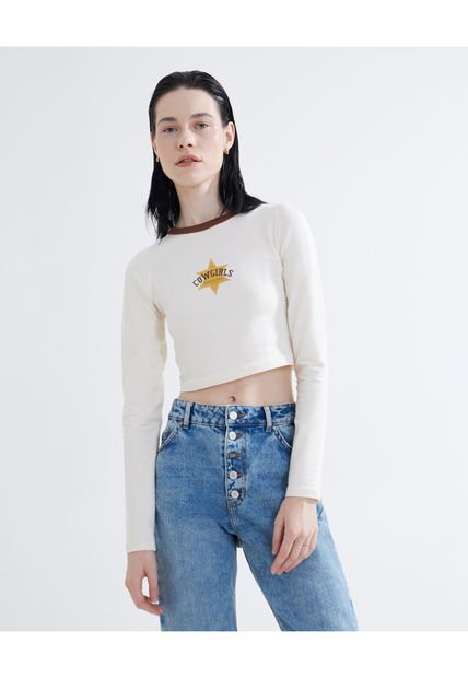 Crop Top Para Mujer Manga Larga Color Cafe  Marca Seven Seven #28095667