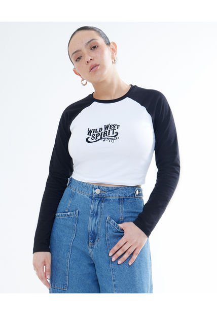 Crop Top Para Mujer Manga Larga Color Negro Marca Seven Seven #28095665