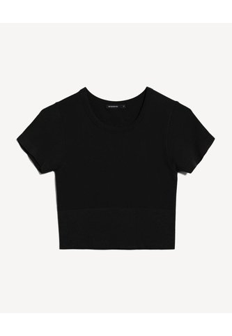 Crop Top Ajustado Con Manga Corta  Para Mujer Negro Seven Seven Seven Seven