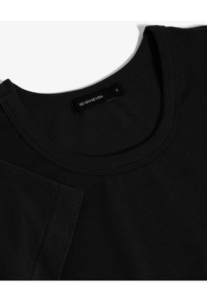 Crop Top Ajustado Con Manga Corta  Para Mujer Negro Seven Seven