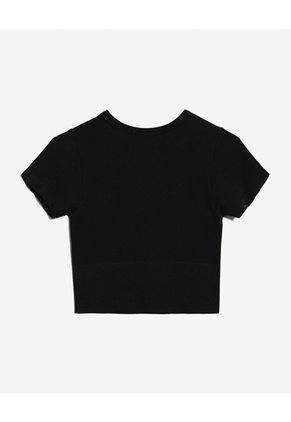 Crop Top Ajustado Con Manga Corta  Para Mujer Negro Seven Seven